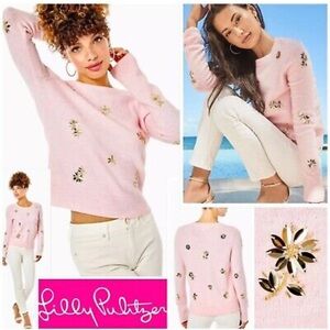 NWT Lilly Pulitzer Kalaya Sweater Calla Lilly Pink Sparkle Floral Toss